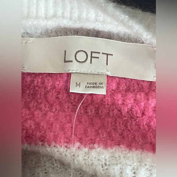 LOFT NWT Stripe Textured Shirttail Sweater Pink and White Medium - Picture 10 of 11